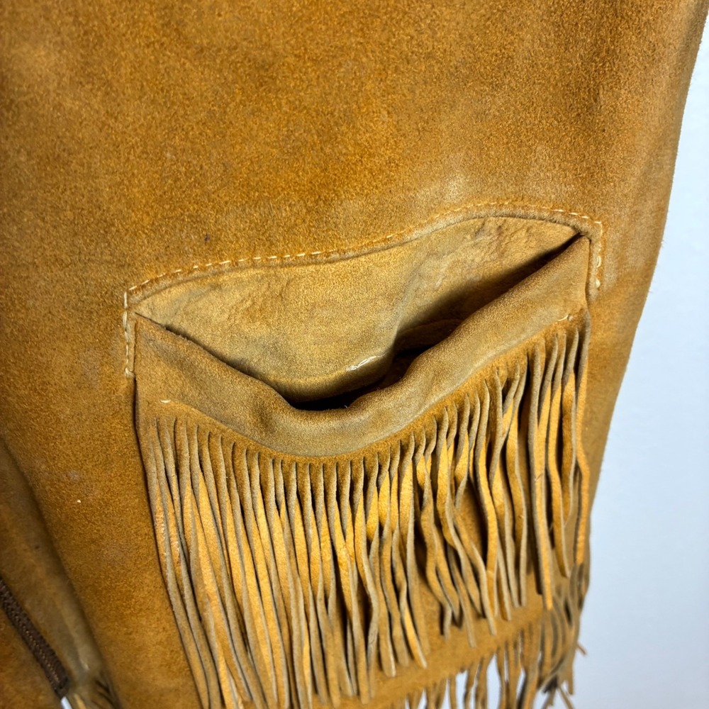 True Vintage 1940s 50s Western Buckskin Fringe‎ Jacket Conmar rectangular zip - Picture 8 of 16